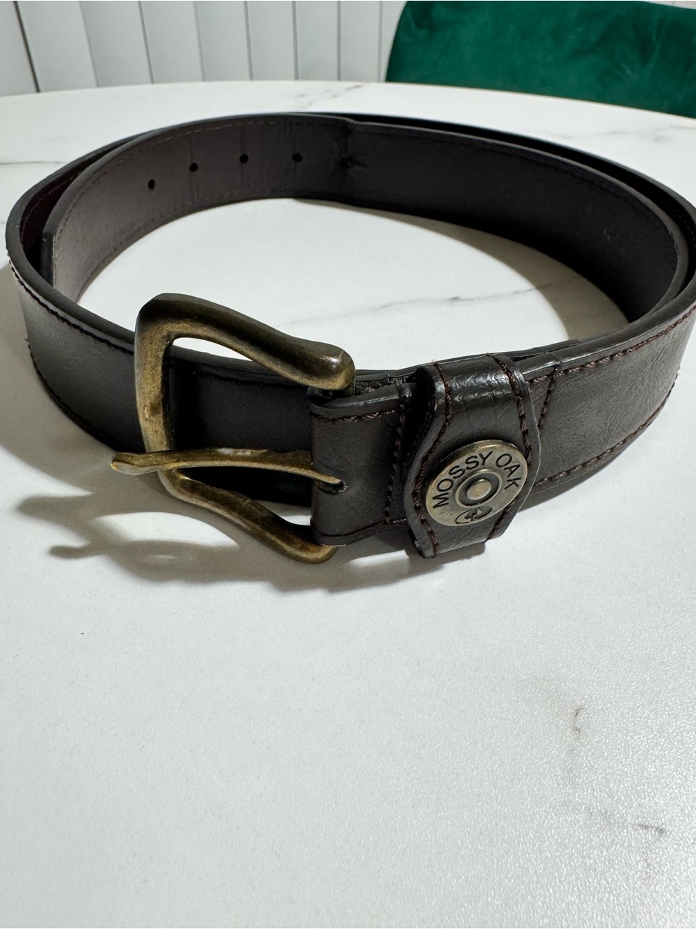 Mossy Oak Brown Genuine Bonded Leather Belt Size 40 Brass Tone Buckle